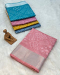 Peach Colour Cotton-Blend Bandhani Printed Saree