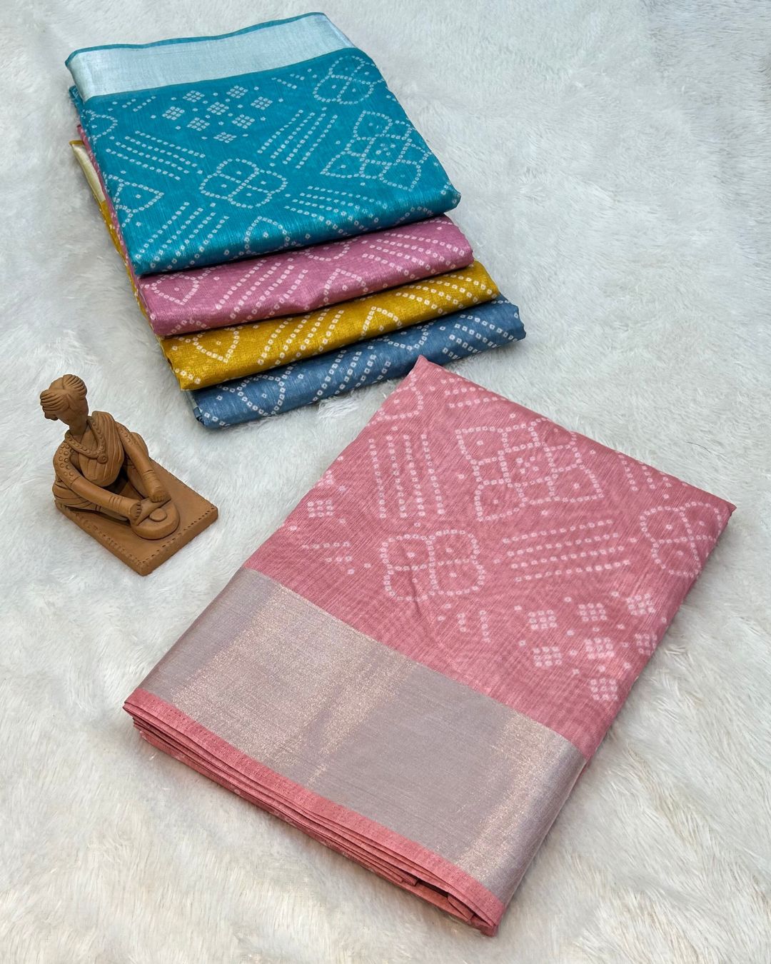 Peach Colour Cotton-Blend Bandhani Printed Saree