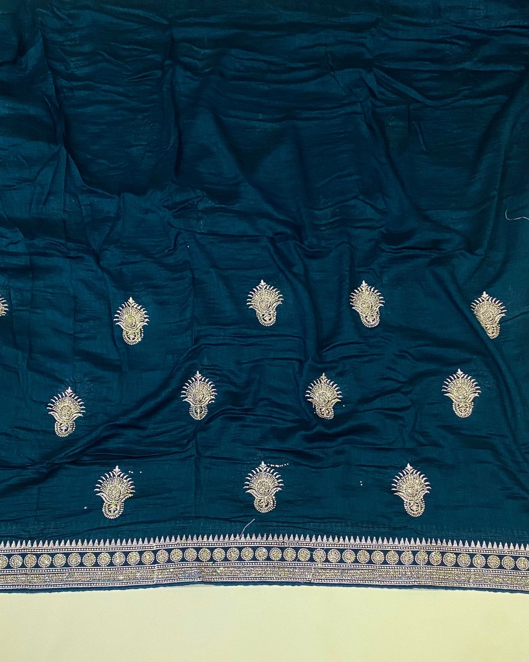 Petrol Blue Colour Vichitra Silk Wok Saree