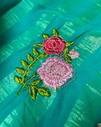 Emerald Green Colour Floral Golden Zari Border Saree
