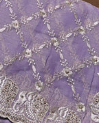 Lavender Colour Shimmer Chiffon Saree with Embroidery Work
