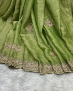 Moss Green Colour Shimmer Silk Saree with Contrast Blouse Piece