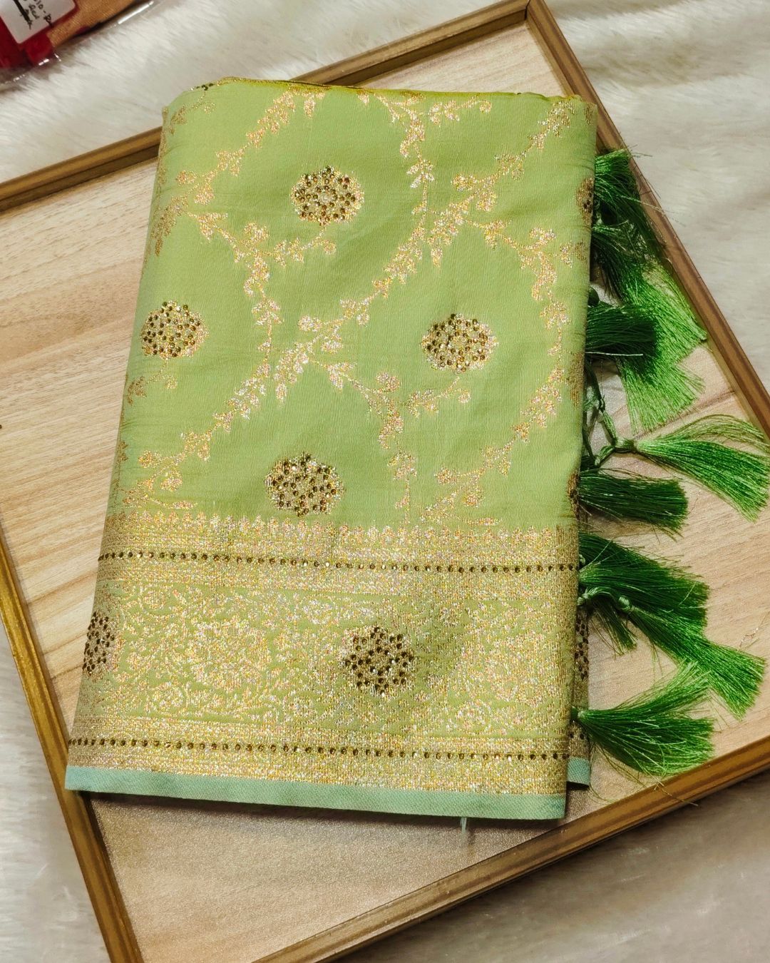 Parrot Green Colour Banarasi Silk Saree