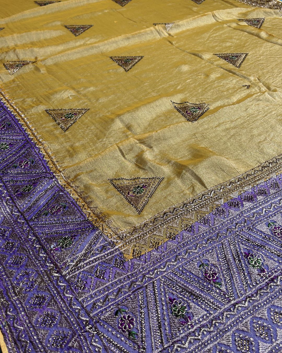 Yellow Colour Shimmer Georgette Dual Shine Wok Border Saree