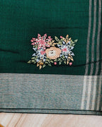 Rama Green Colour Jute Cotton Saree