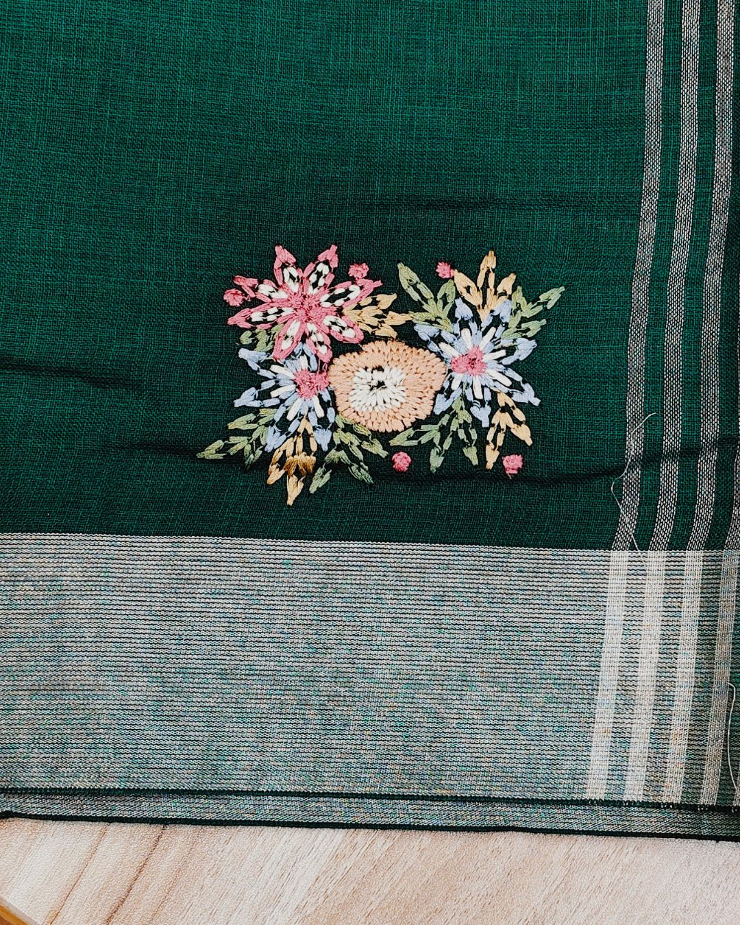 Rama Green Colour Jute Cotton Saree