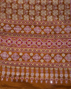 Mustard Yellow Colour Ajrakh Mirror Work Muslin Silk Saree