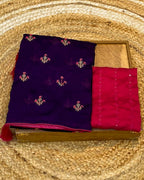 Purple Colour Vichitra Silk Saree with Contrast Blouse Piece