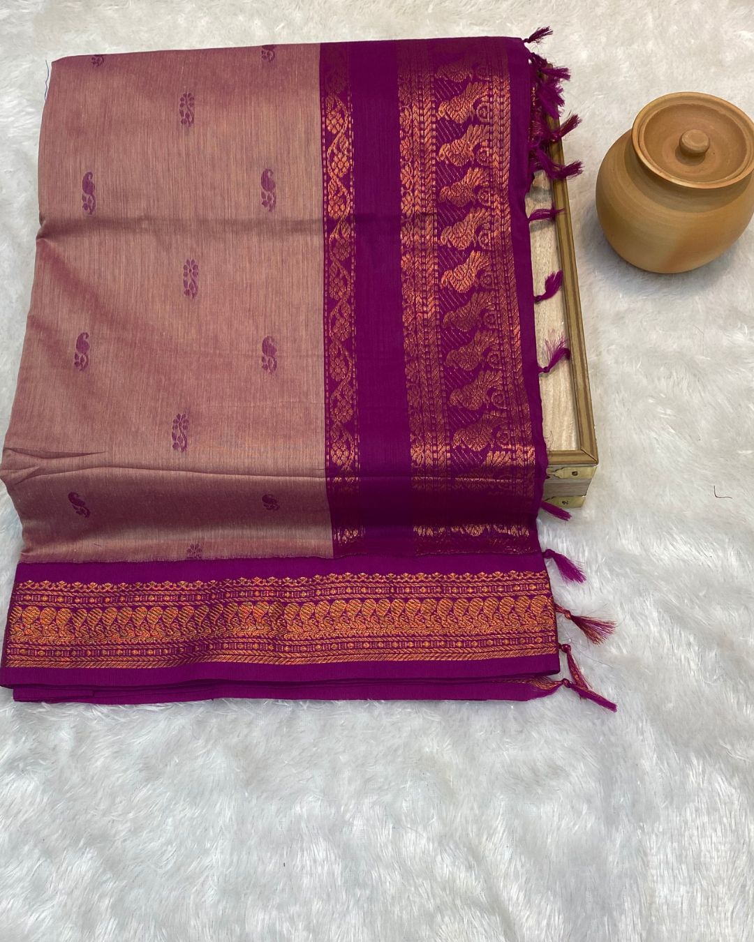 Dusty Pink Colour Gadwal Cotton Silk Saree