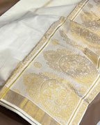Off White Colour Kerala Cotton Plain Saree with Rich Pallu