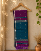 Wine Colour Maheshwari Cotton Saree with Contrast Blouse