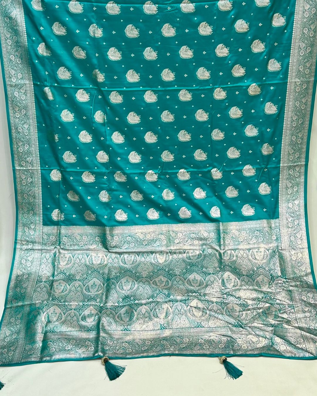 Rama Green Colour Soft Satin Silk Saree