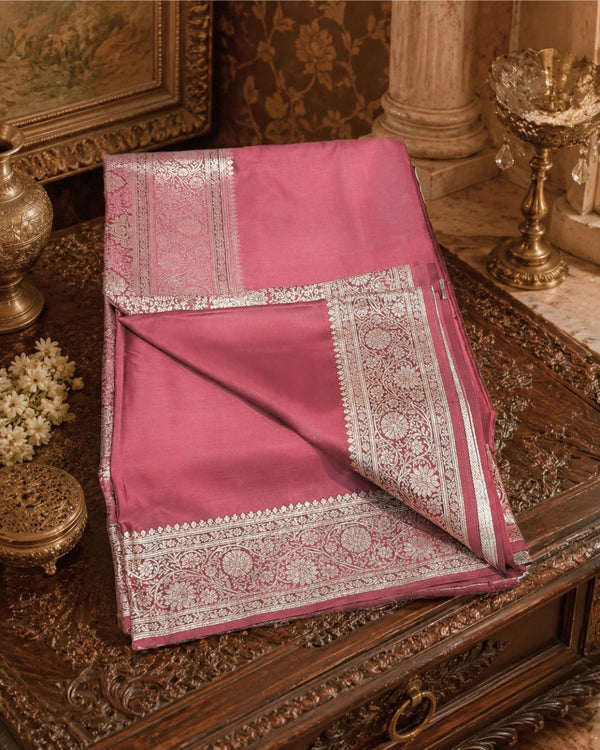 Dusty Rose Pink Colour Soft Satin Silk Saree
