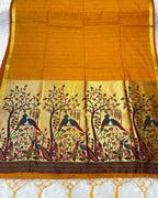 Golden yellow Colour Cotton Jamdani Saree with Sequin Work