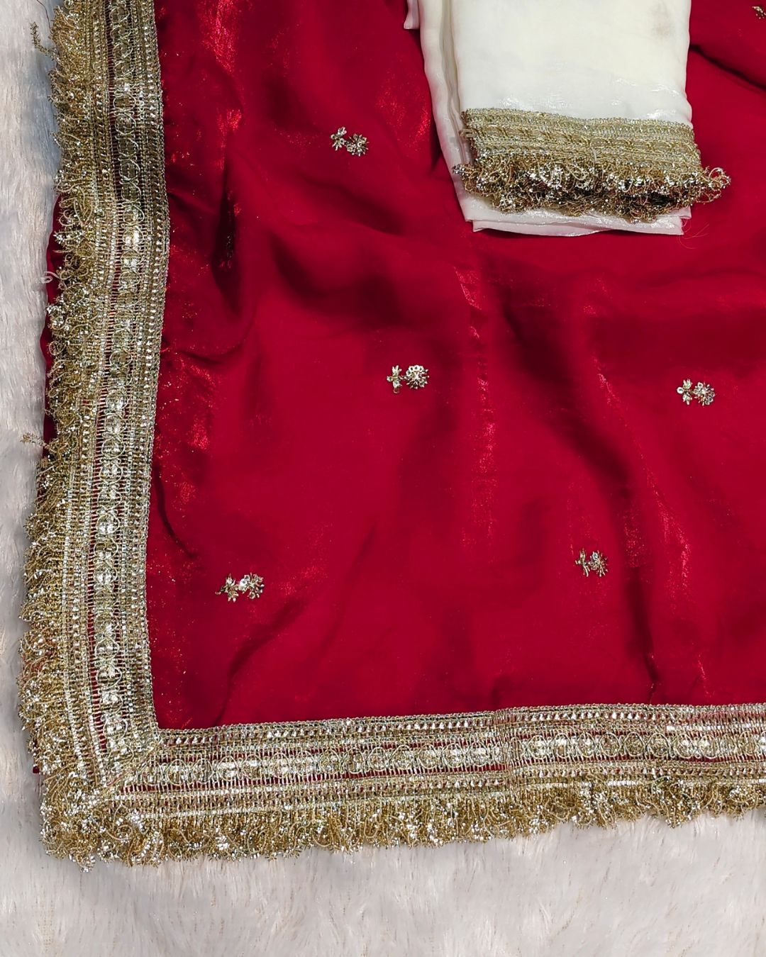 Rani Pink Colour Soft Fandy Work Saree