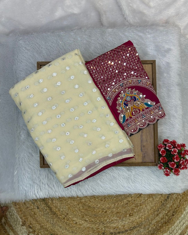 Off White Star Georgette Thousand Butta Saree