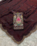 Dark Wine Colour Fandy Saree With Heavy work Blouse Piece