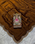 Copper Brown Colour Fandy Saree With Heavy work Blouse Piece