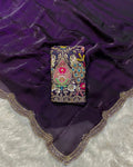Purple Colour Fandy Saree With Heavy work Blouse Piece