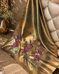 Luminous Gold Colour Shimmer Bamboo Tissue Silk Saree