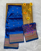 Blue Colour Kalanjali Paithani with Aari Work Blouse