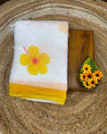 White Colour Linen Cotton Floral Saree