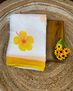 White Colour Linen Cotton Floral Saree