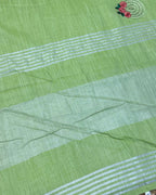 Light Parrot Green Colour Linen Cotton Saree