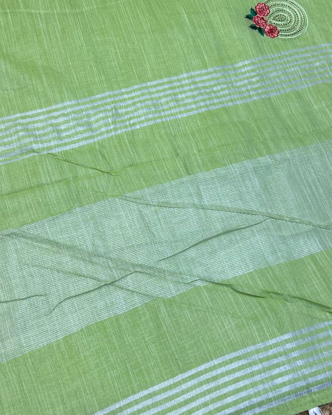 Light Parrot Green Colour Linen Cotton Saree
