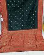 Dark Green Colour Silk Paithani Saree with Contrast Blouse