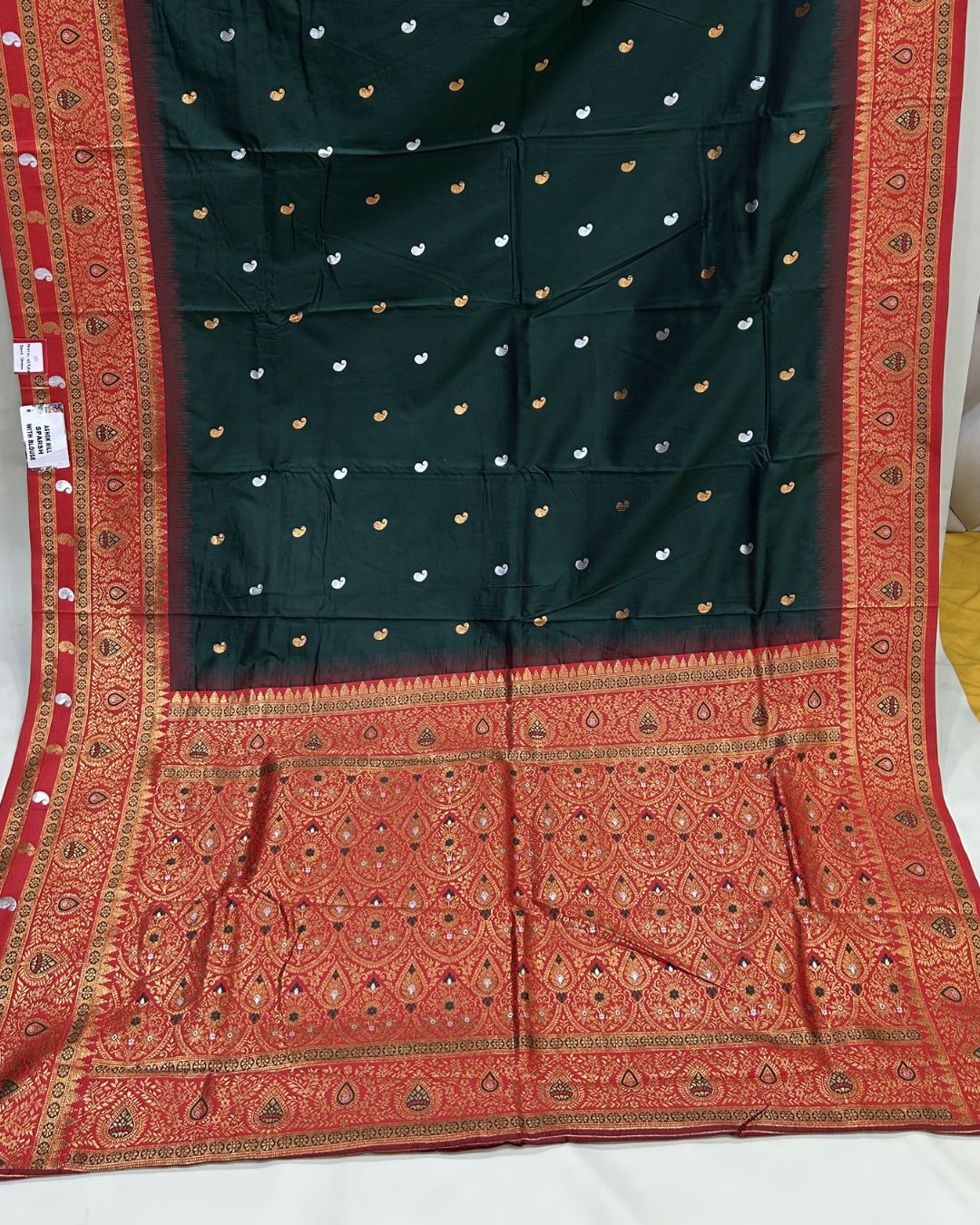 Dark Green Colour Silk Paithani Saree with Contrast Blouse
