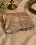 Peach Colour Jarkan Cut Work Border Tissue Silk Saree M 15238