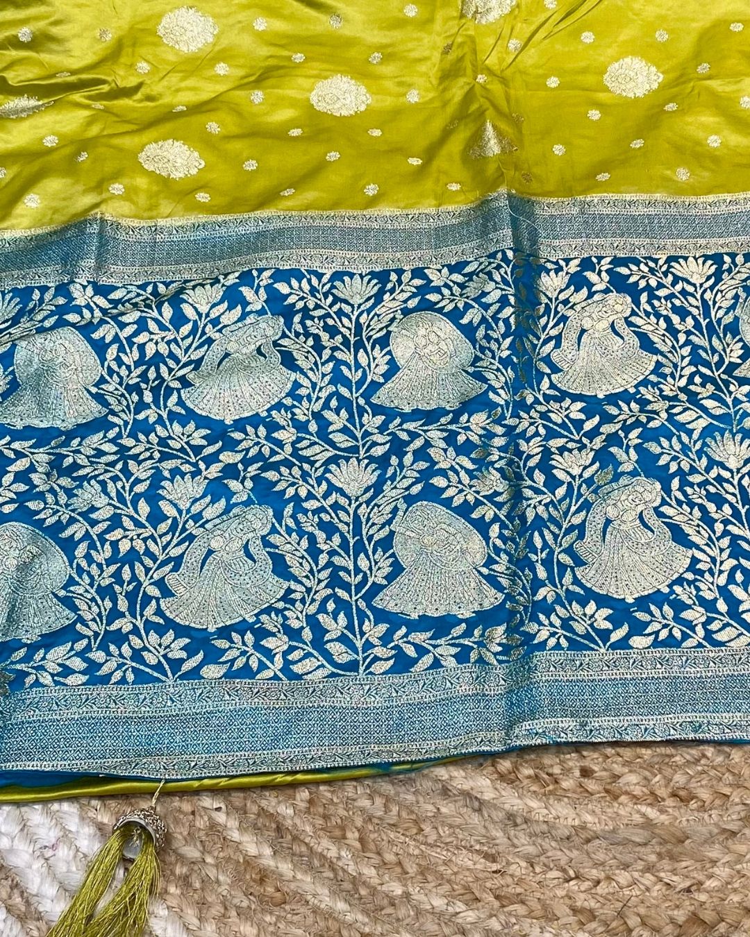 Lime Green Colour Soft Satin Silk Saree with Contrast Blouse Piece