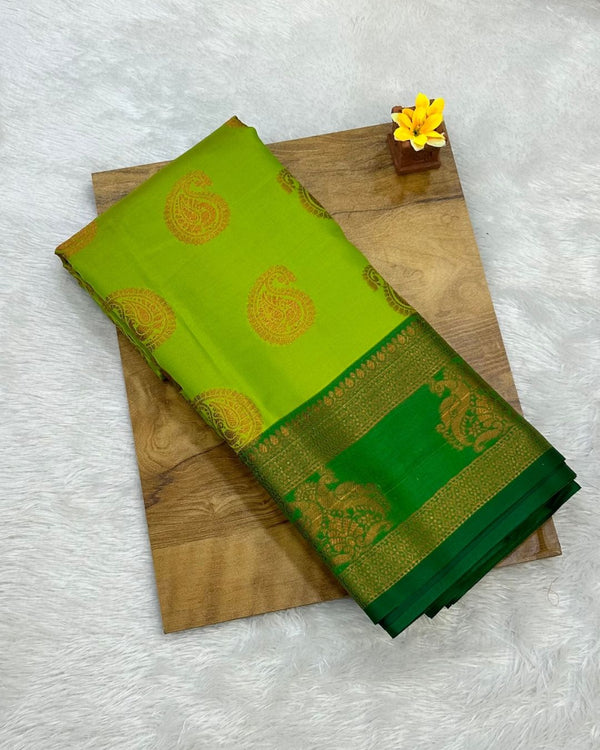 Parrot Green Colour Semi Silk Saree