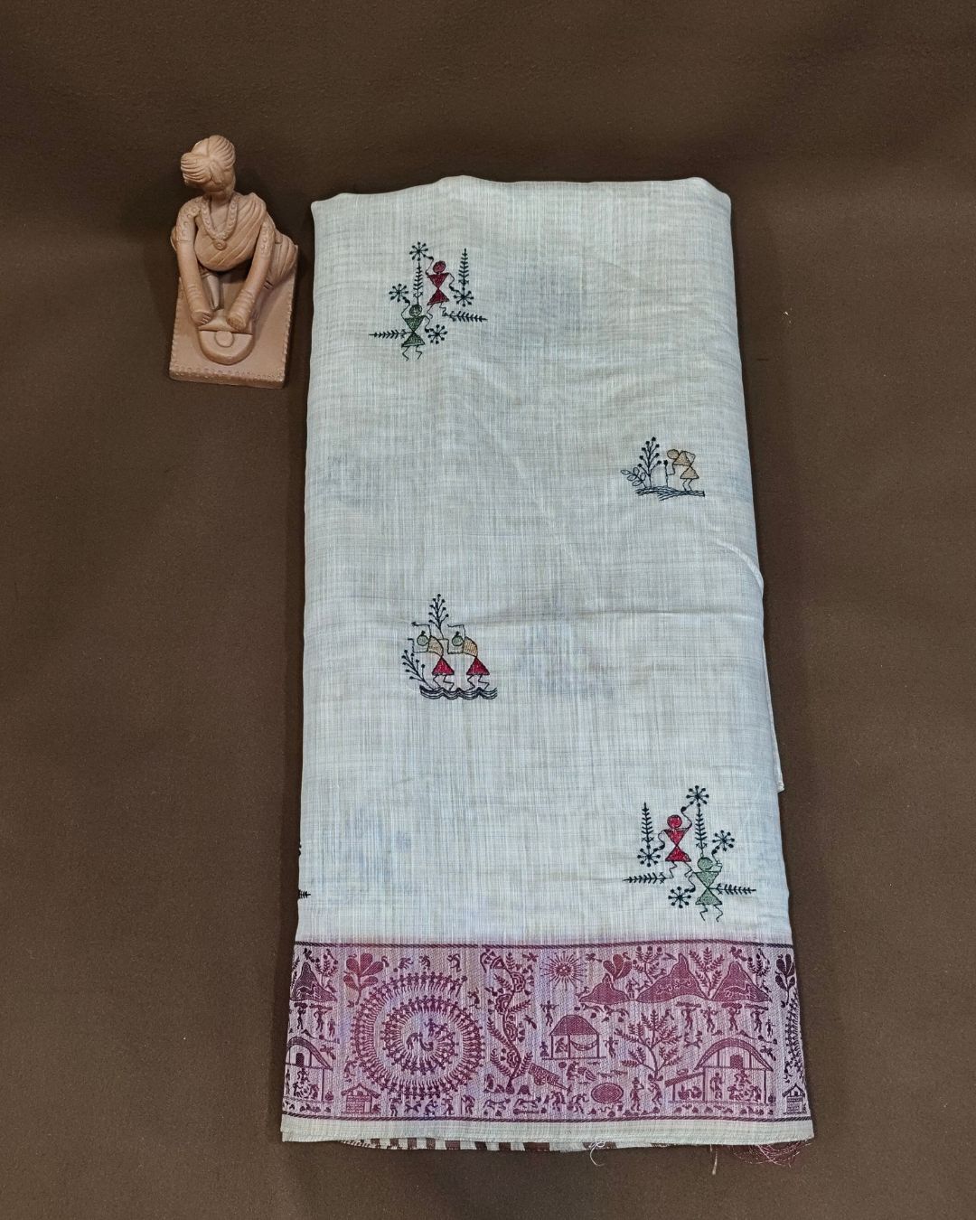 Off White Colour Cotton Warli Design Saree