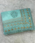 Turquoise Colour Twill Net Mirror Work Saree