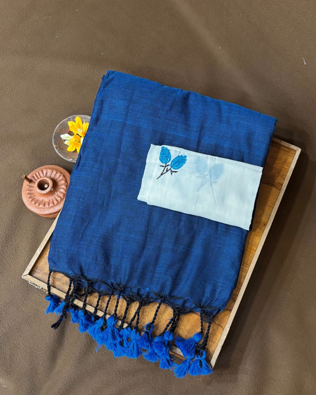 Kerosene Colour Cotton Saree with Contrast Blouse Piece
