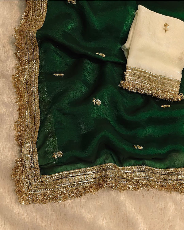 Green Colour Soft Fandy Work Saree