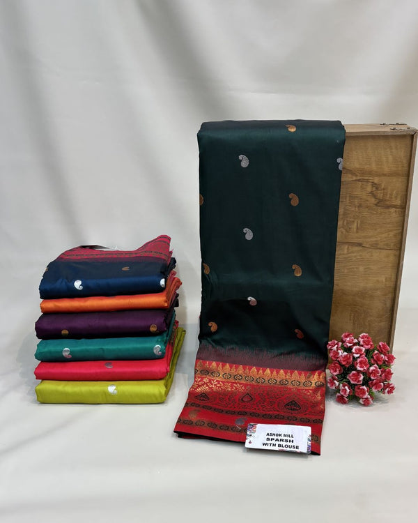 Dark Green Colour Silk Paithani Saree with Contrast Blouse