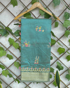 Dusty Teal Blue Colour Cotton Silk Warli Design Saree