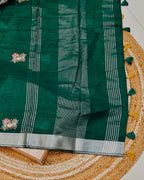 Rama Green Colour Jute Cotton Saree