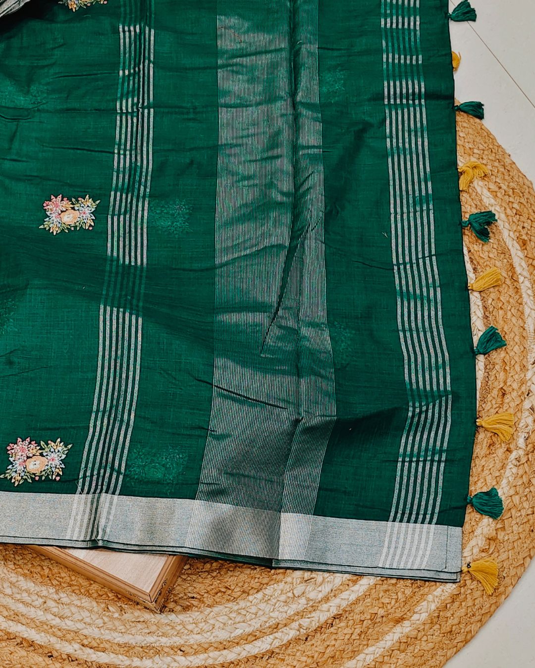 Rama Green Colour Jute Cotton Saree