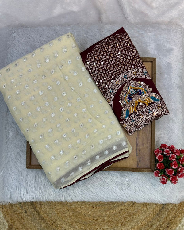 Off White Star Georgette Thousand Butta Saree