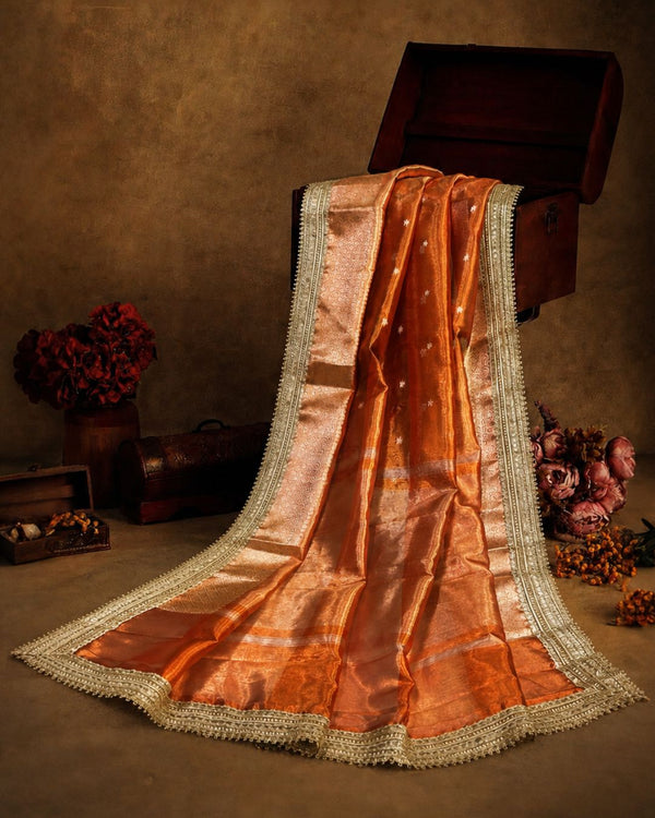 Rusty Orange Colour Tissue Silk Saree