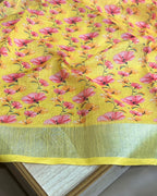 Yellow Colour Linen Cotton Digital Printed Saree