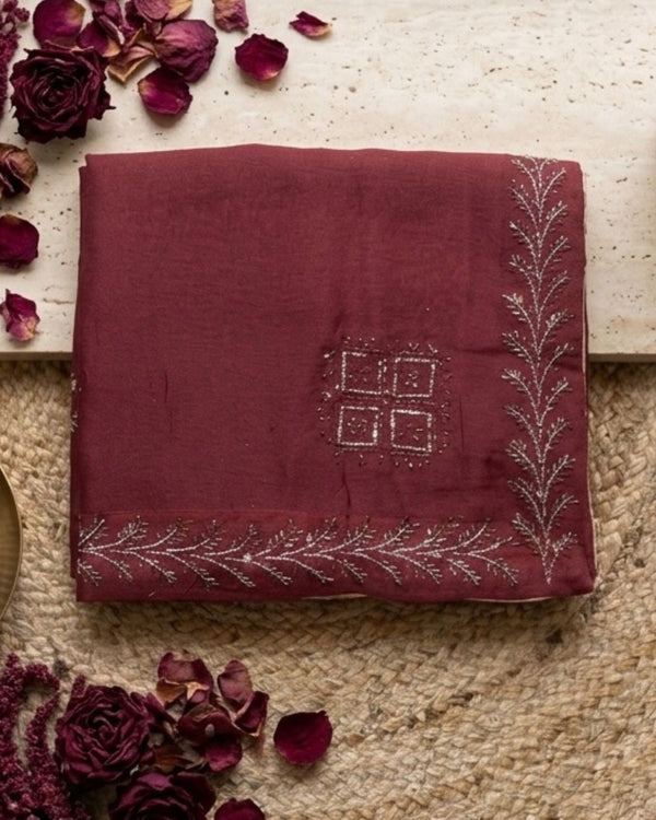 Dusty Red Colour Star Georgette Saree