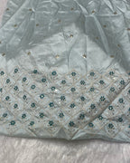 Rama Blue Colour Chiffon Saree With Contrast Blouse