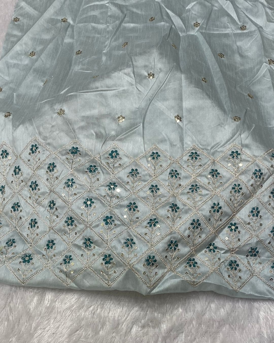 Rama Blue Colour Chiffon Saree With Contrast Blouse