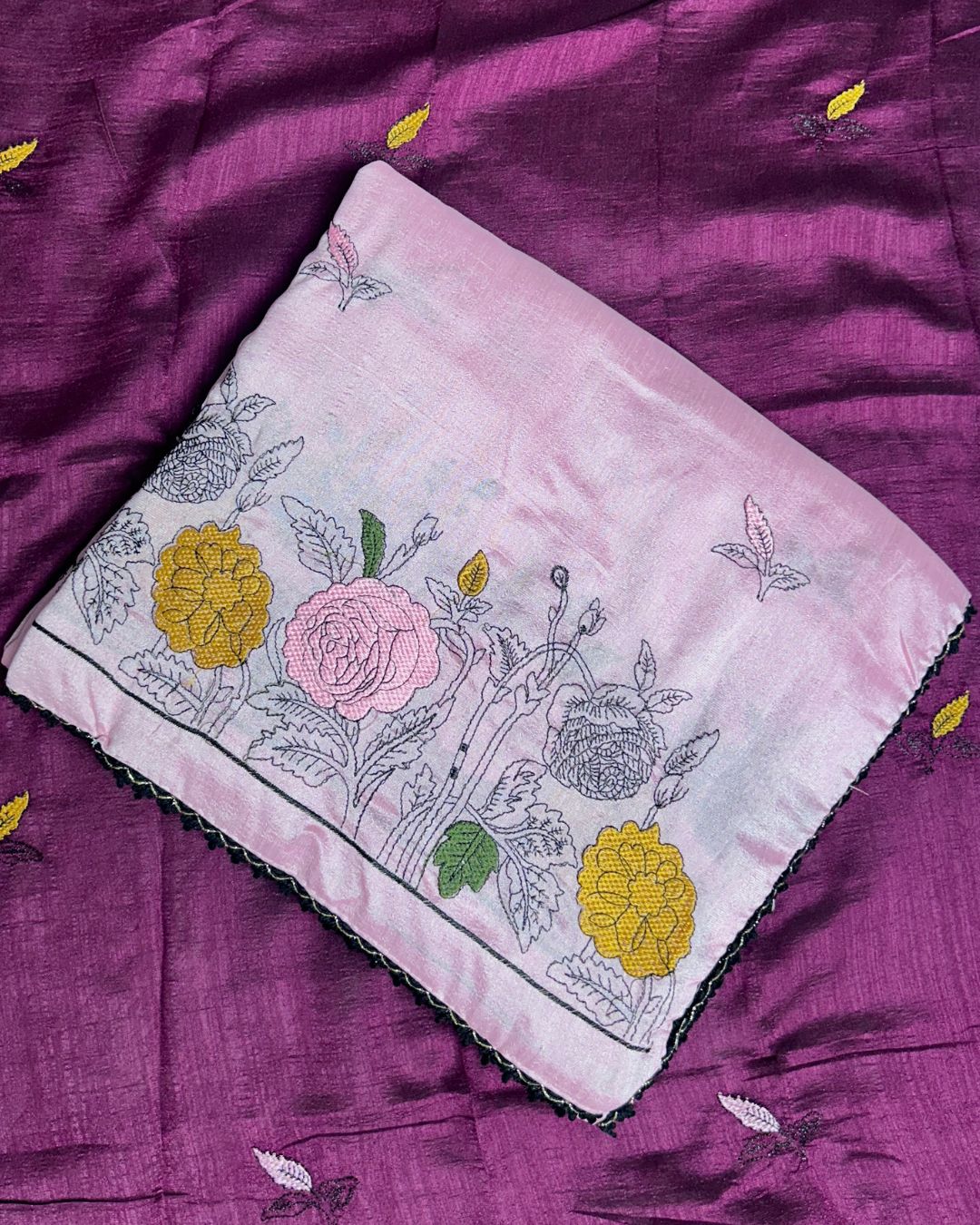 Baby Pink Colour Floral Embroidered Style Designer Saree