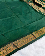Dusty Parrot Green Colour Gadwal Cotton Silk Saree